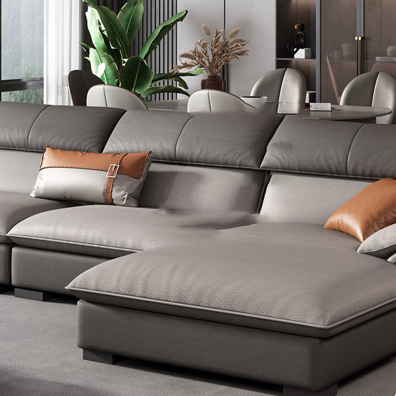 Grey Faux Leather Sectional Sofa Pillow Top Arm Sectional Ottoman Included