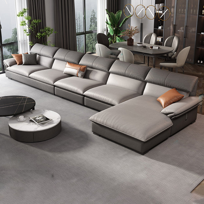 Grey Faux Leather Sectional Sofa Pillow Top Arm Sectional Ottoman Included