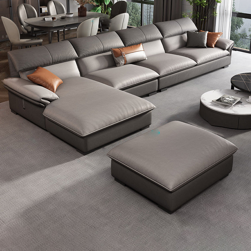 Grey Faux Leather Sectional Sofa Pillow Top Arm Sectional Ottoman Included