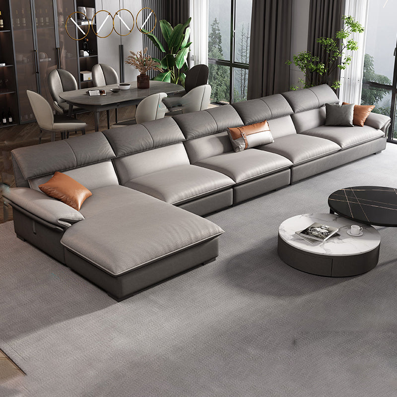 Grey Faux Leather Sectional Sofa Pillow Top Arm Sectional Ottoman Included