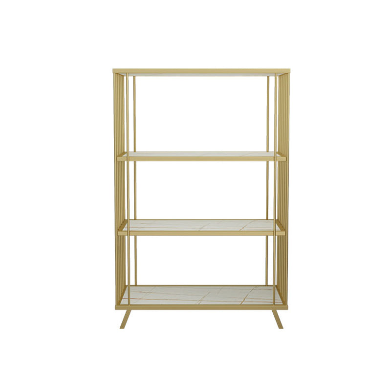 Modern Open Back Standard Bookshelf Wooden Bookcase in Gold for Study Room