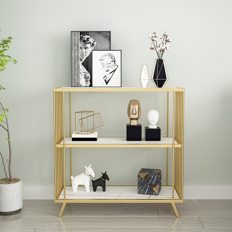 Modern Open Back Standard Bookshelf Wooden Bookcase in Gold for Study Room