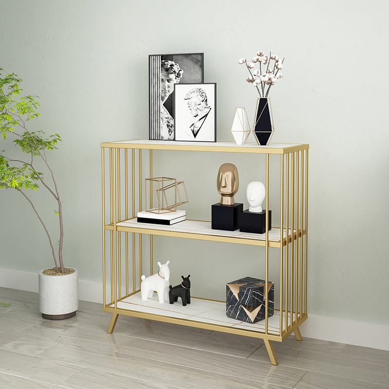 Modern Open Back Standard Bookshelf Wooden Bookcase in Gold for Study Room