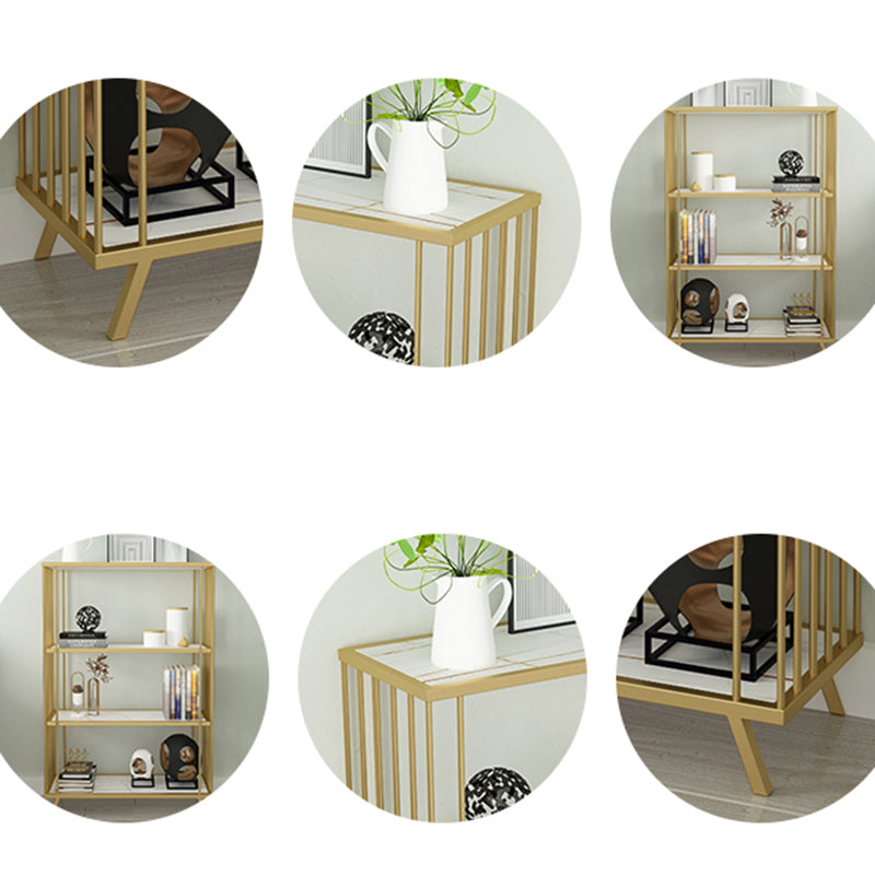 Modern Open Back Standard Bookshelf Wooden Bookcase in Gold for Study Room