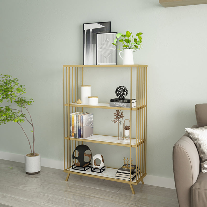 Modern Open Back Standard Bookshelf Wooden Bookcase in Gold for Study Room