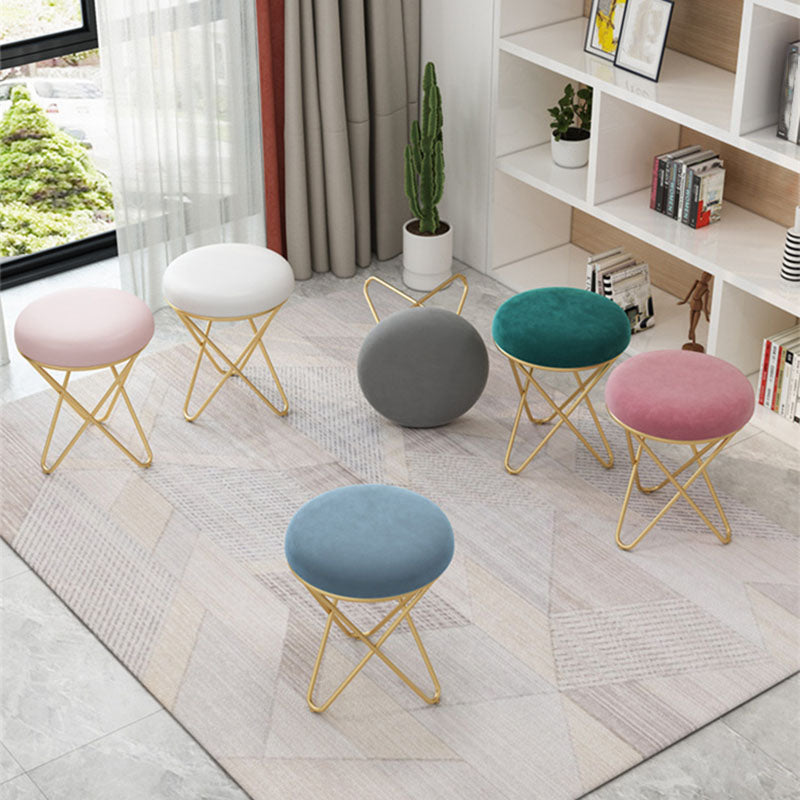 Solid Color Fabric Standard Stool Modern Style Simple Round Cushion Stool