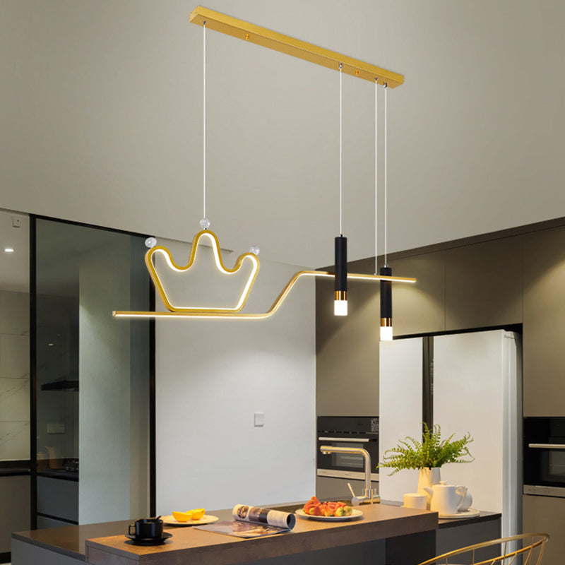 Post Modern LED Pendant Ceiling Fixture in Black / Gold Metal Linear Kitchen Island Light