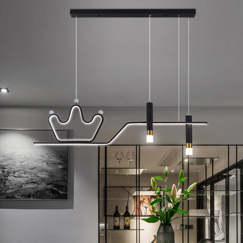 Post Modern LED Pendant Ceiling Fixture in Black / Gold Metal Linear Kitchen Island Light