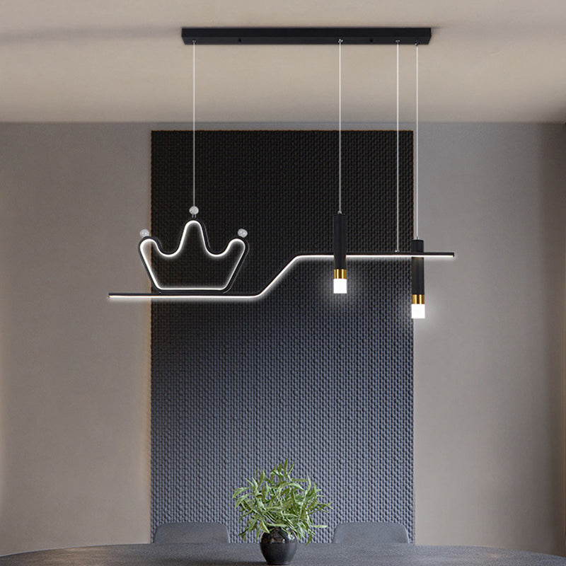 Post Modern LED Pendant Ceiling Fixture in Black / Gold Metal Linear Kitchen Island Light