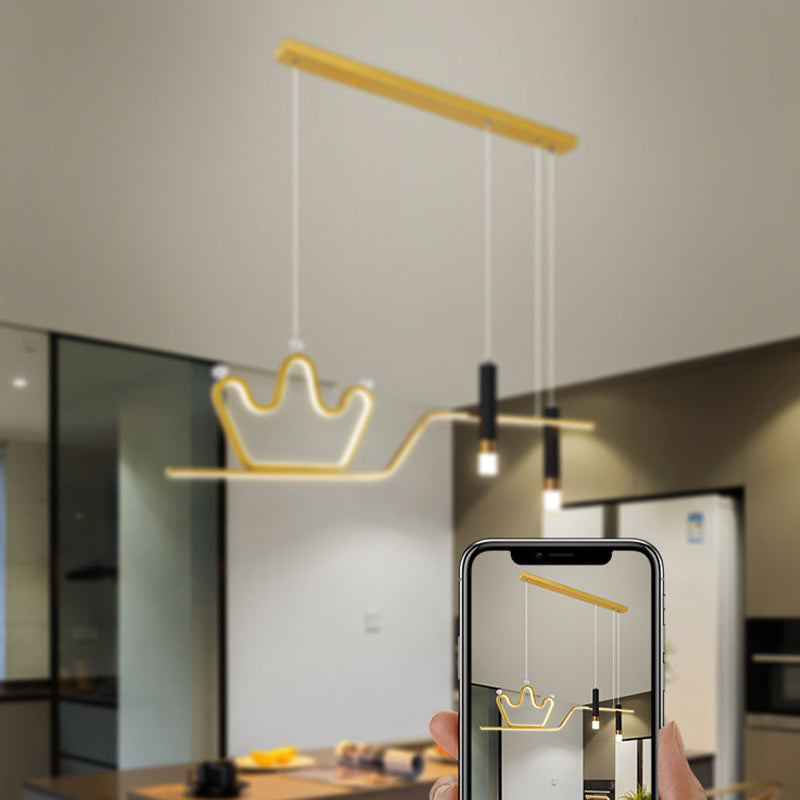 Post Modern LED Pendant Ceiling Fixture in Black / Gold Metal Linear Kitchen Island Light