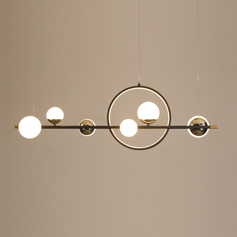 Modern Kitchen Island Fixture 6 - Head Metal and Glass Ceiling Pendant Lighting in Black