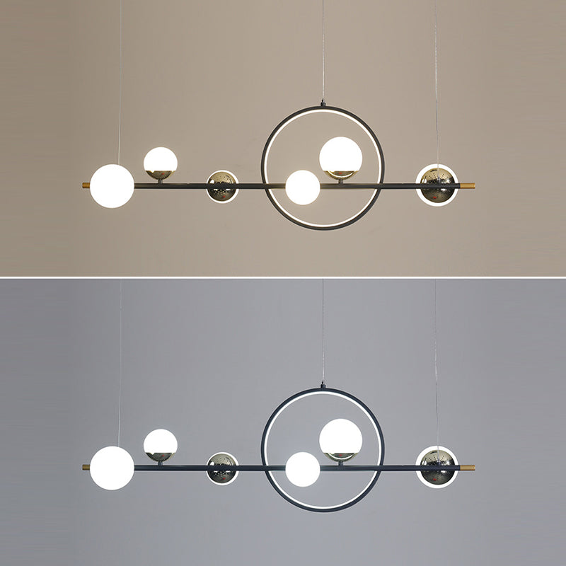 Modern Kitchen Island Fixture 6 - Head Metal and Glass Ceiling Pendant Lighting in Black