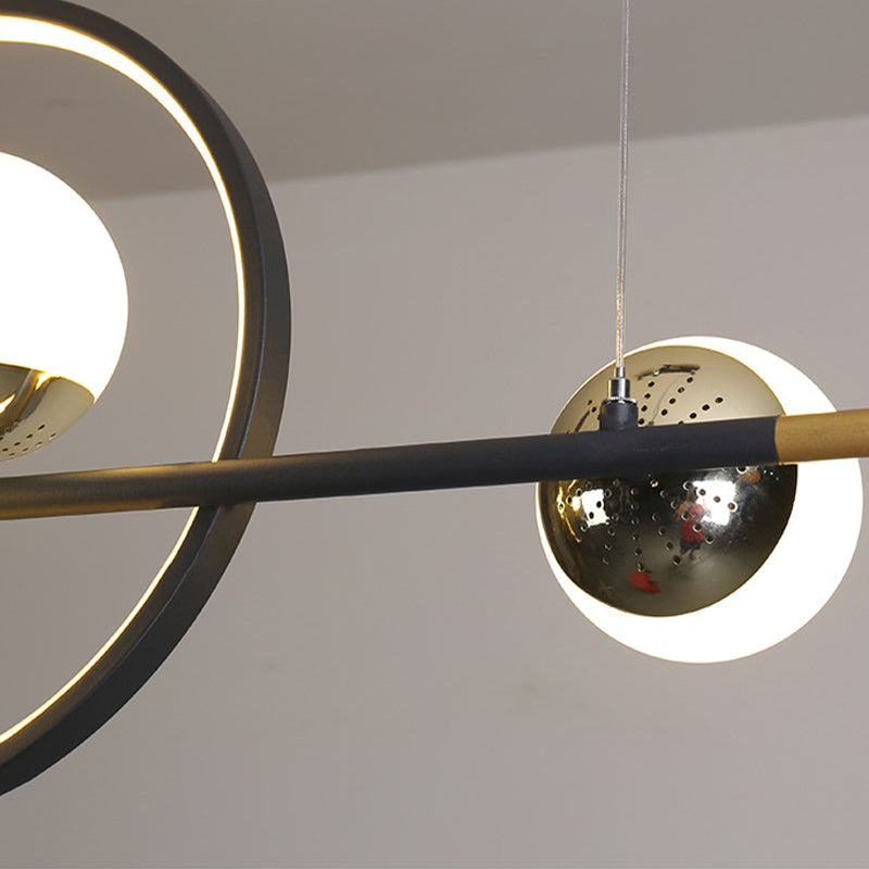Modern Kitchen Island Fixture 6 - Head Metal and Glass Ceiling Pendant Lighting in Black