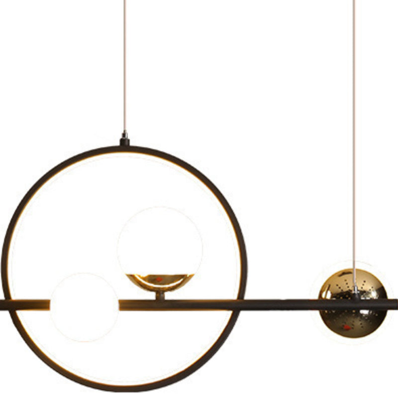 Modern Kitchen Island Fixture 6 - Head Metal and Glass Ceiling Pendant Lighting in Black