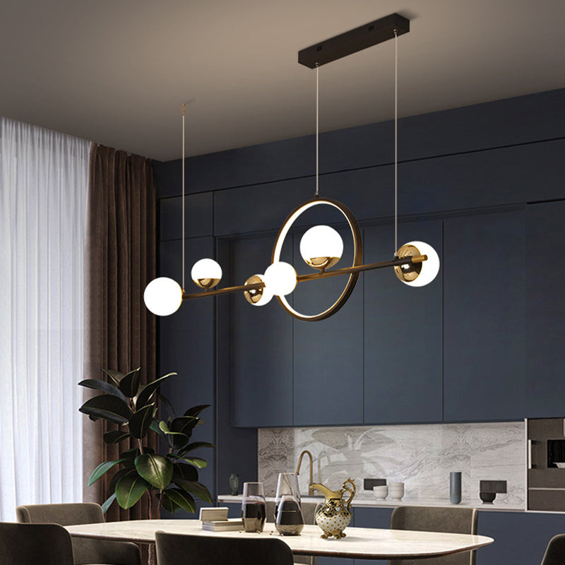 Modern Kitchen Island Fixture 6 - Head Metal and Glass Ceiling Pendant Lighting in Black