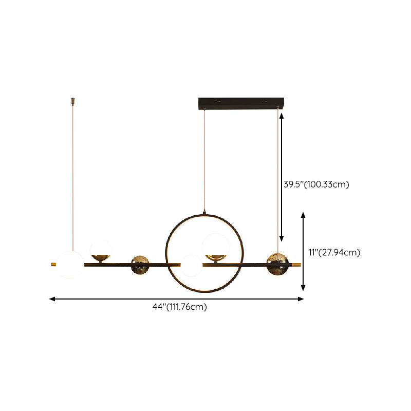Modern Kitchen Island Fixture 6 - Head Metal and Glass Ceiling Pendant Lighting in Black