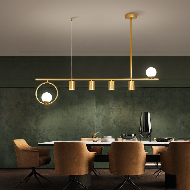 5 / 6 Light Ceiling Pendant in Black / Gold Finish Metal and Glass Kitchen Island Fixture
