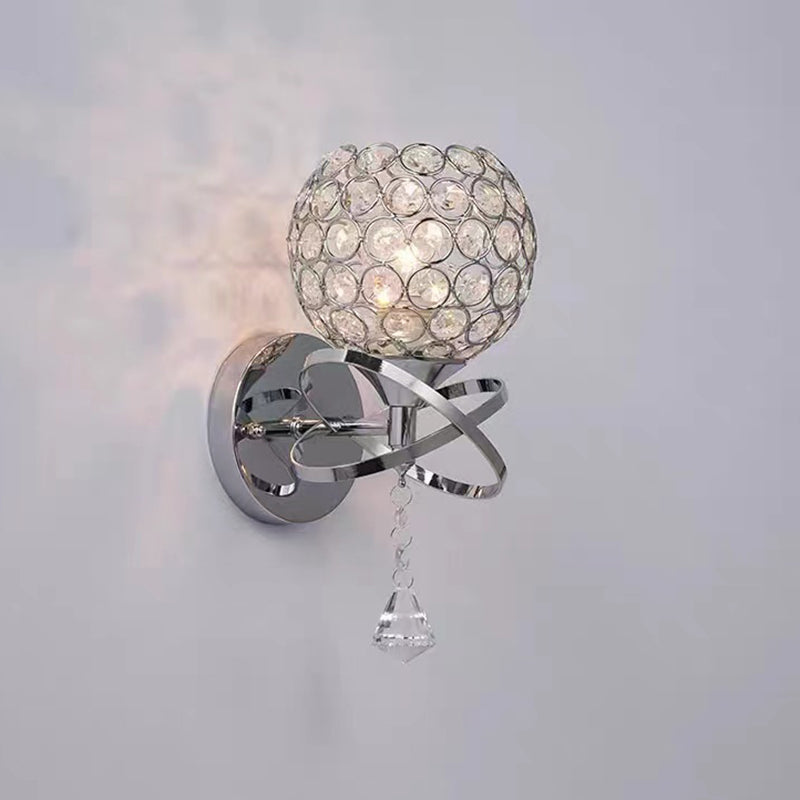 Globe Wall Light Modern Crystal 1 Light Wall Mount Lighting for Bedroom