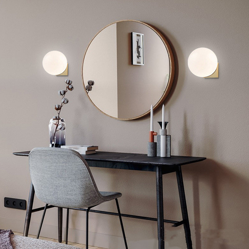 1 / 2 - Light Cream White Bathroom Vanity Lighting in Gold Iron and Glass Bath Sconce