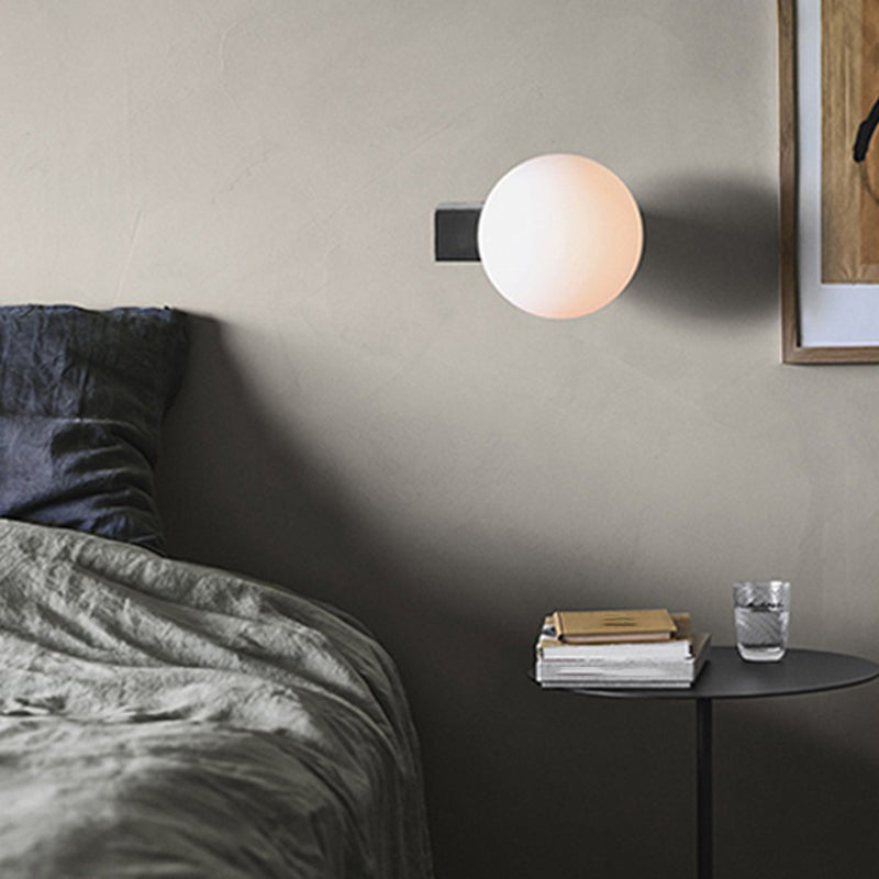 Glass Ball Shade 1 - Light Bath Sconce Iron Bathroom Vanity Lighting in Black / Chrome