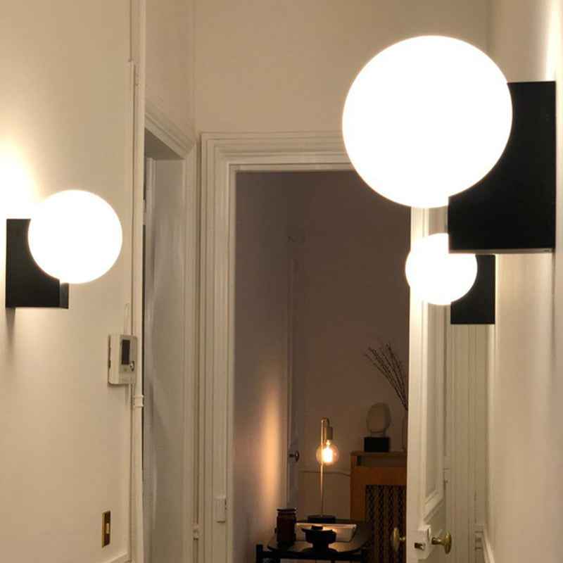 Glass Ball Shade 1 - Light Bath Sconce Iron Bathroom Vanity Lighting in Black / Chrome