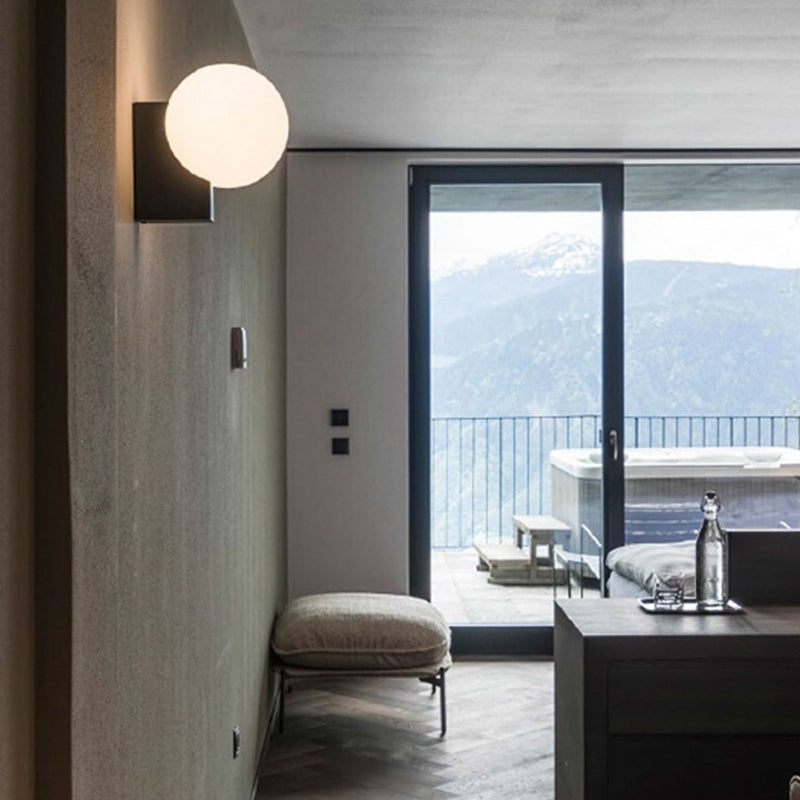 Glass Ball Shade 1 - Light Bath Sconce Iron Bathroom Vanity Lighting in Black / Chrome