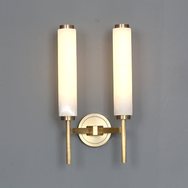 1 / 2 - Light Bath Sconce Brass and Marble Traditional Bathroom Vanity Lighting in Gold