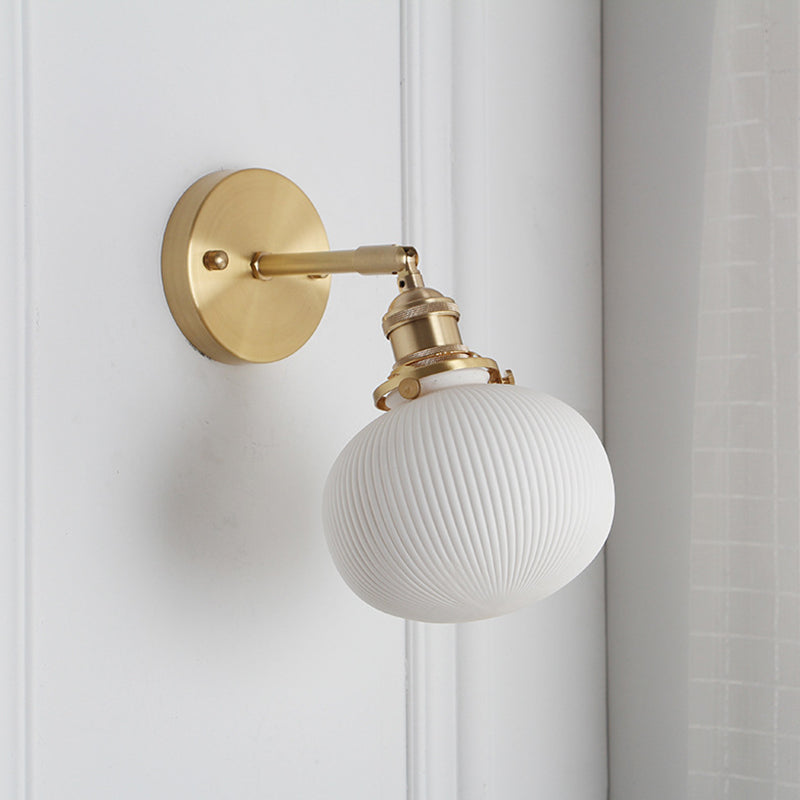 White Modern Metal Wall Sconce Geometric Shape Vanity Lamp with Ceramic Shade for Bathroom