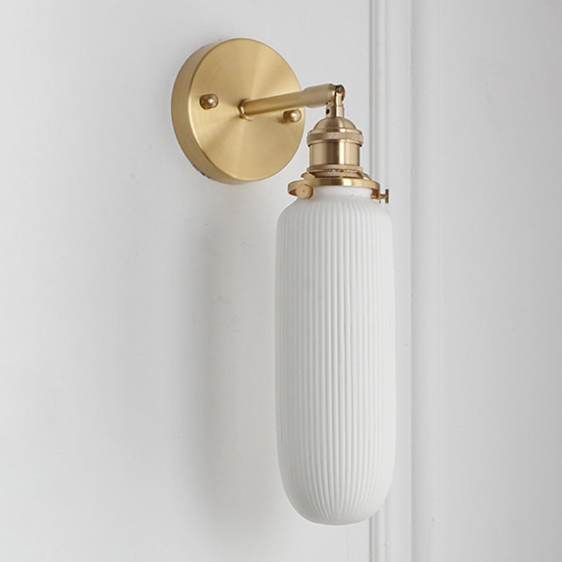 White Modern Metal Wall Sconce Geometric Shape Vanity Lamp with Ceramic Shade for Bathroom