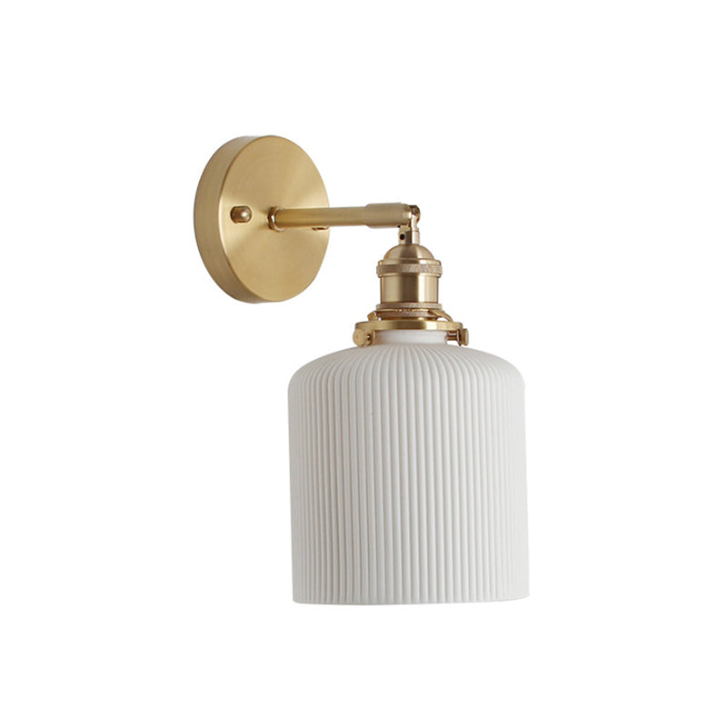 White Modern Metal Wall Sconce Geometric Shape Vanity Lamp with Ceramic Shade for Bathroom