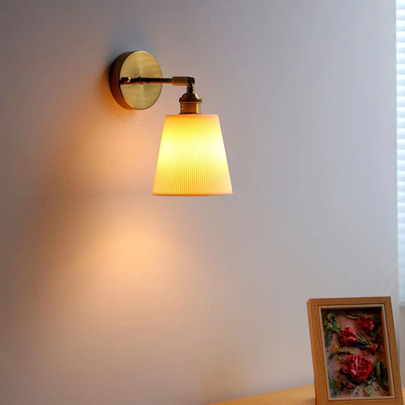 White Modern Metal Wall Sconce Geometric Shape Vanity Lamp with Ceramic Shade for Bathroom