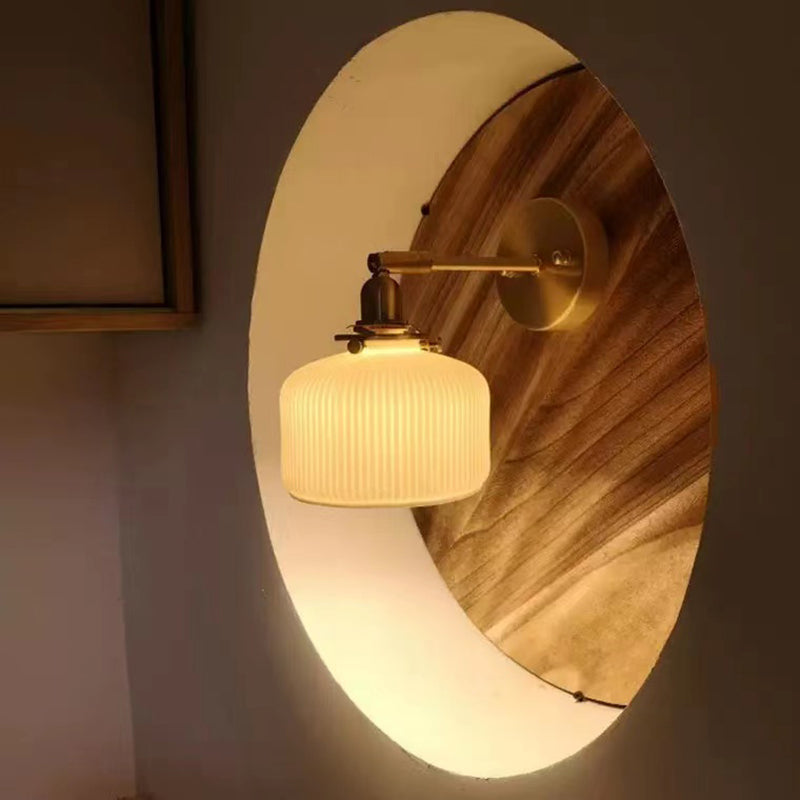 White Modern Metal Wall Sconce Geometric Shape Vanity Lamp with Ceramic Shade for Bathroom
