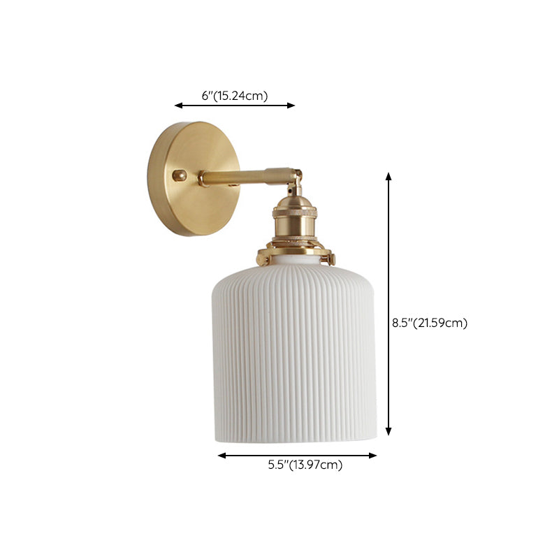 White Modern Metal Wall Sconce Geometric Shape Vanity Lamp with Ceramic Shade for Bathroom