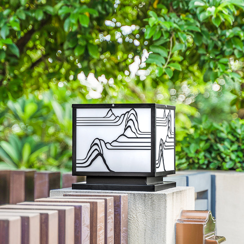 Square Shape Metal Waterproof Pillar Lamp Modern 1-Light Outdoor Lights in Black