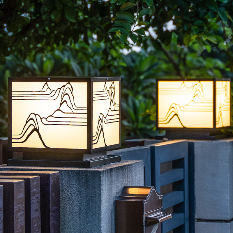 Square Shape Metal Waterproof Pillar Lamp Modern 1-Light Outdoor Lights in Black