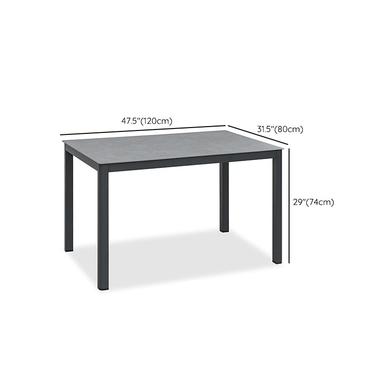 Industrial Rectangle Stone Top Patio Table Outdoor Rust Resistant Dining Table