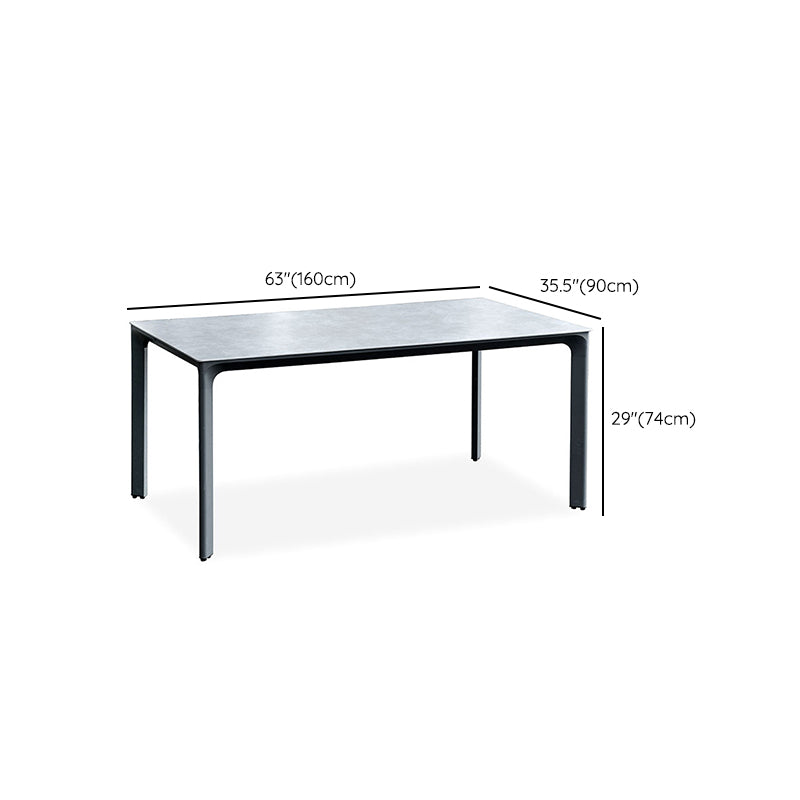 Industrial Rectangle Stone Top Patio Table Outdoor Rust Resistant Dining Table