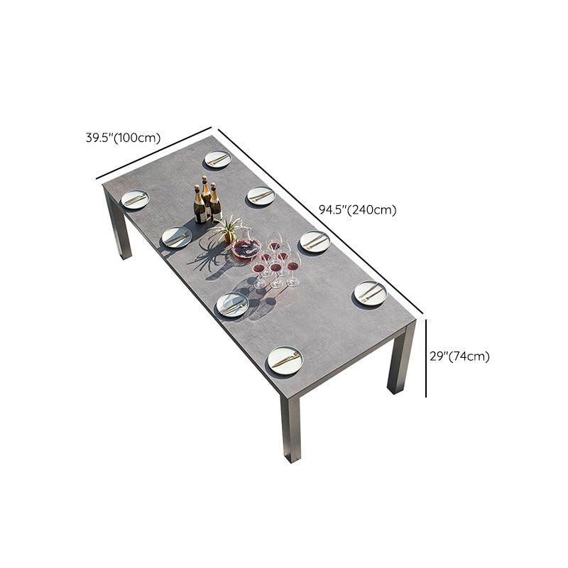 Industrial Rectangle Stone Top Patio Table Outdoor Rust Resistant Dining Table