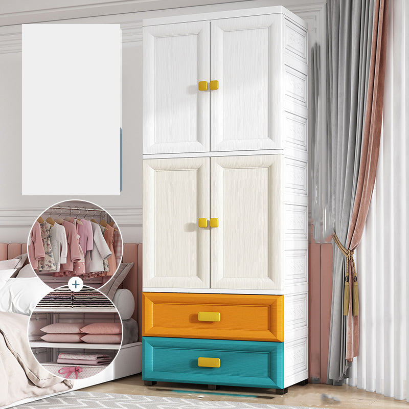 Contemporary Plastic Kids Closet Bedroom Youth Armoire with wheels
