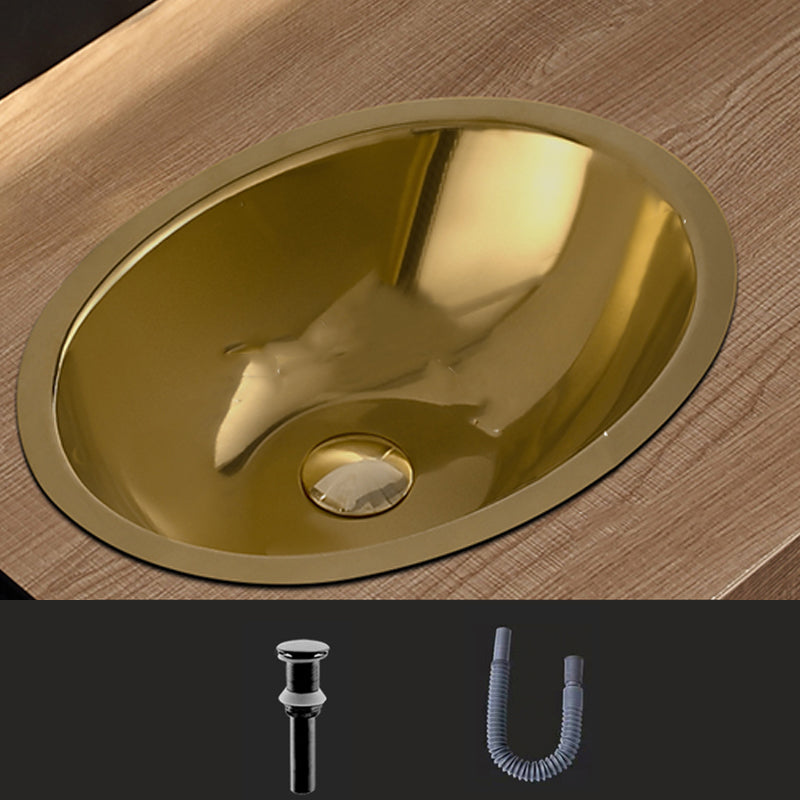 Oval Undermount Bathroom Sink Stainless Steel Shut-Off Valve Included Bathroom Sink