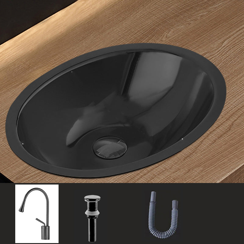 Oval Undermount Bathroom Sink Stainless Steel Shut-Off Valve Included Bathroom Sink