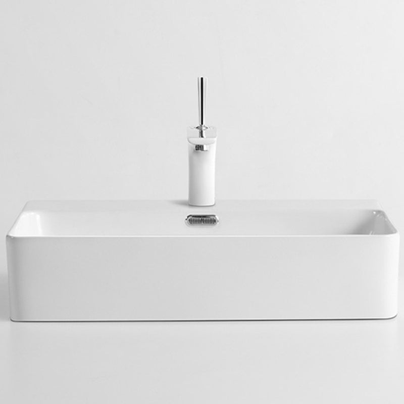 Modern Style Rectangular Vessel Sink with 1-Faucet Hole Porcelain Wash Stand