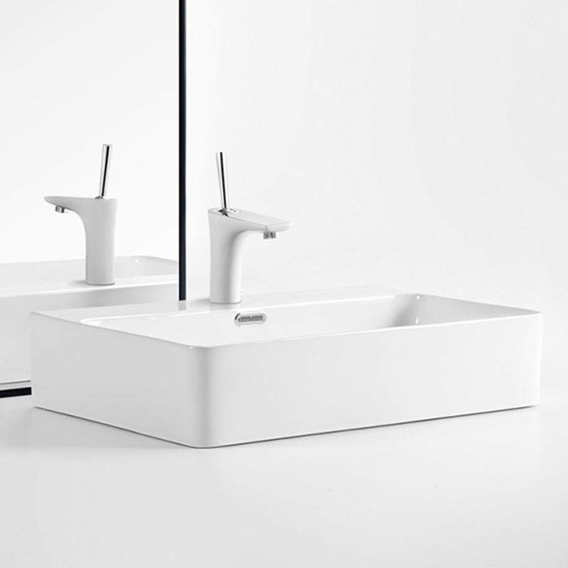 Modern Style Rectangular Vessel Sink with 1-Faucet Hole Porcelain Wash Stand