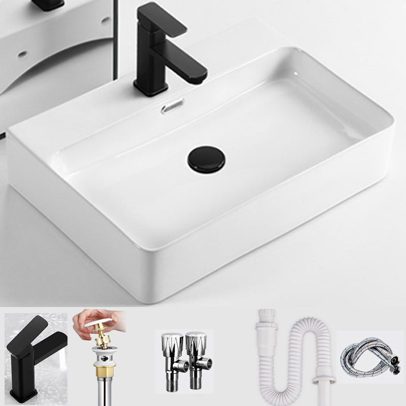 Modern Style Rectangular Vessel Sink with 1-Faucet Hole Porcelain Wash Stand