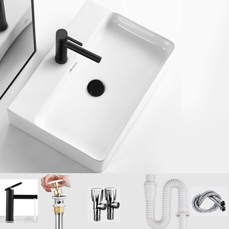 Modern Style Rectangular Vessel Sink with 1-Faucet Hole Porcelain Wash Stand