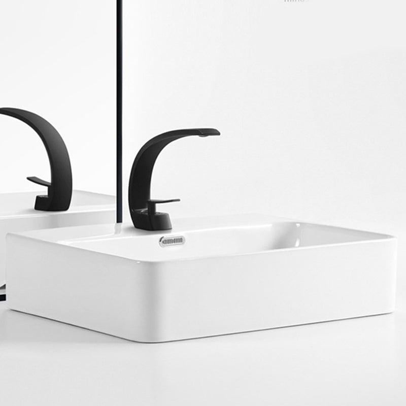 Modern Style Rectangular Vessel Sink with 1-Faucet Hole Porcelain Wash Stand