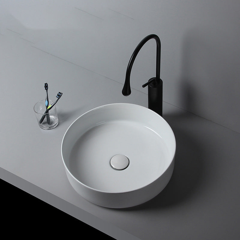 Modern White Vessel Sink Porcelain Shut-Off Valve Included Bathroom Sink