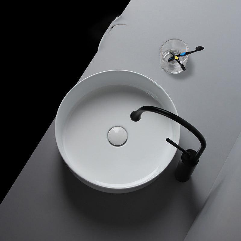 Modern White Vessel Sink Porcelain Shut-Off Valve Included Bathroom Sink