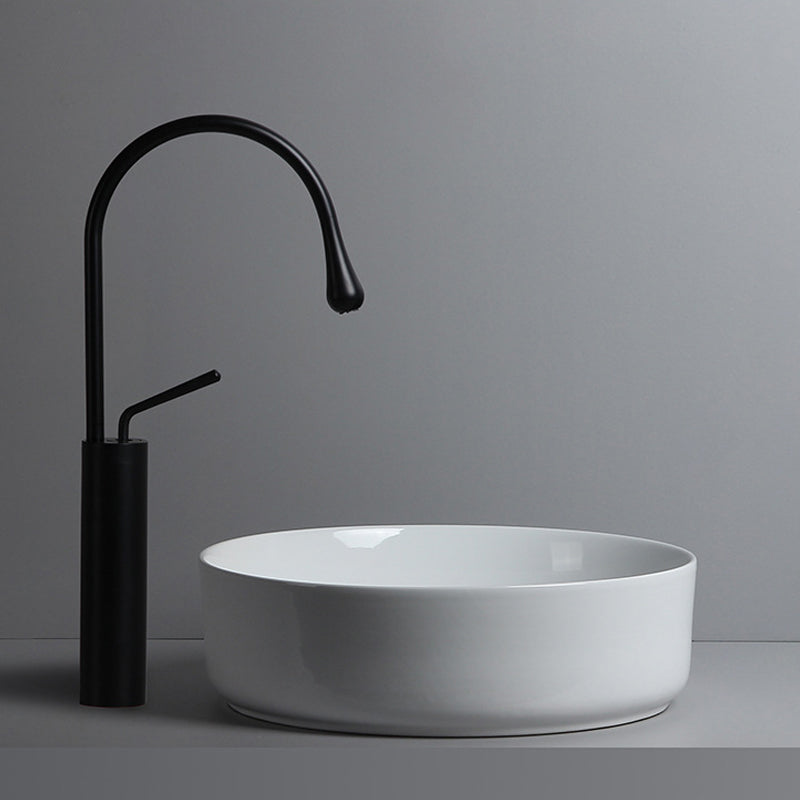 Modern White Vessel Sink Porcelain Shut-Off Valve Included Bathroom Sink