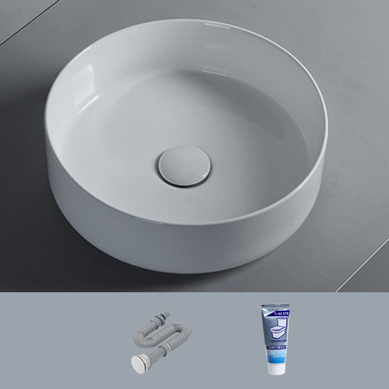 Modern White Vessel Sink Porcelain Shut-Off Valve Included Bathroom Sink